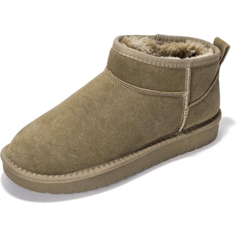 Women Olive Suede Water Resistant with Memory Foam Genuine Leather Ankle Boot